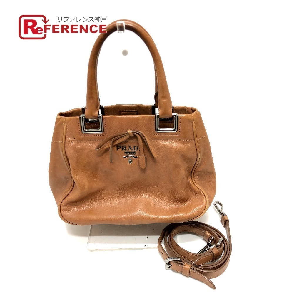 PRADA logo bag shoulder handbag leather brown